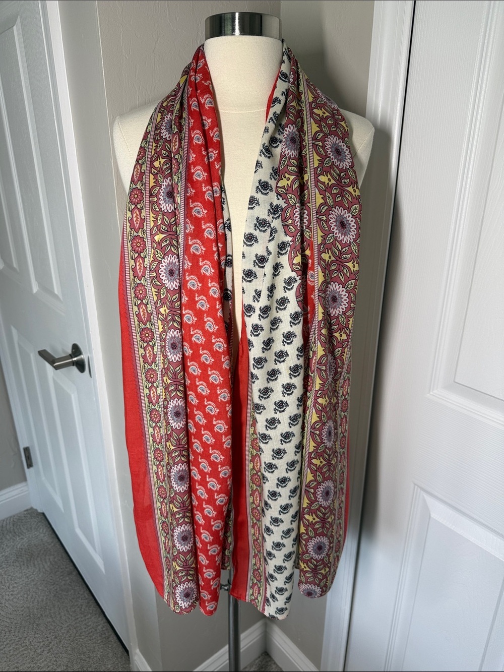 Pretty persuasions striped floral boho scarf orange, white, green, and yellow